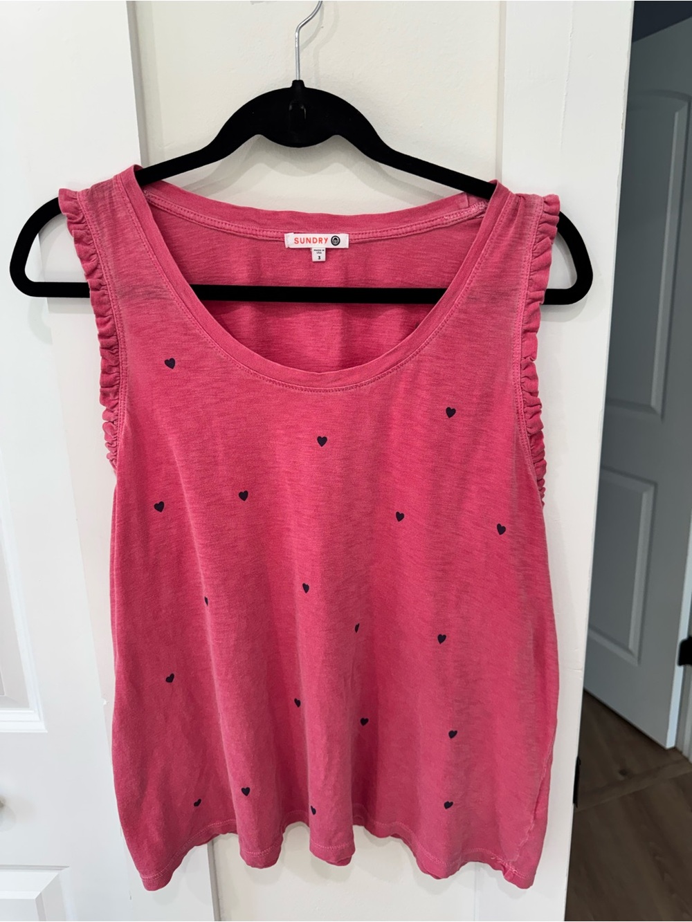 Sundry Fuchsia Scoop Neck Tank with Navy Heart Print
